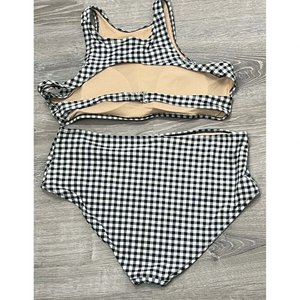 Old Navy Swimwear‎ Bikini Racerback High Waist 2 pc Black White Check Women XXL